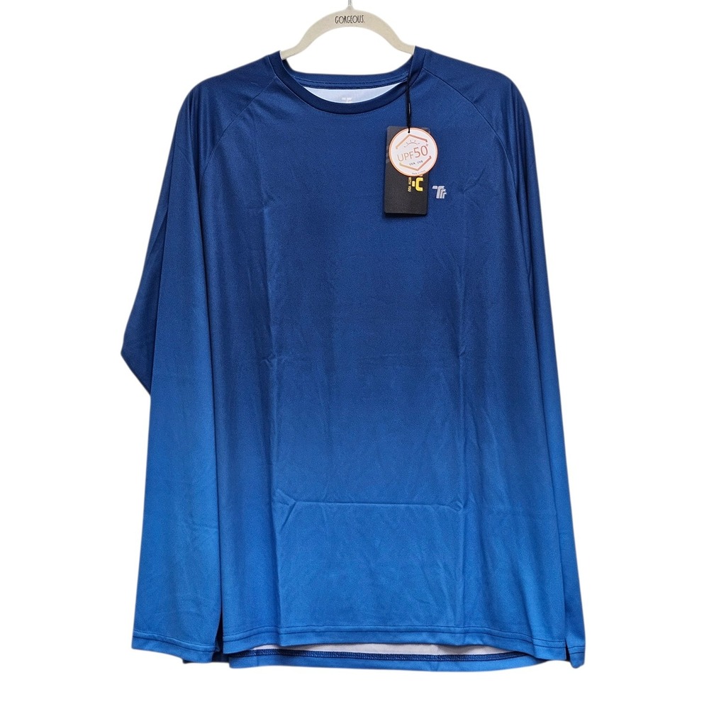 TBY Performance Shirt Men XL Blue Ombre UPF 50 Sun Protection Hiking Long Sleeve